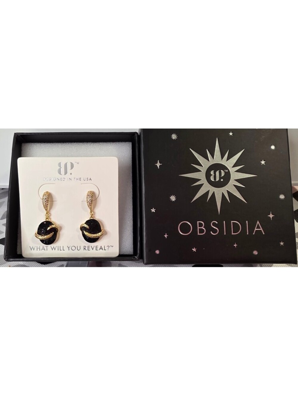 Obsidia Drops Earrings with Lab-Created Onyx Sandstone and Gold Plating